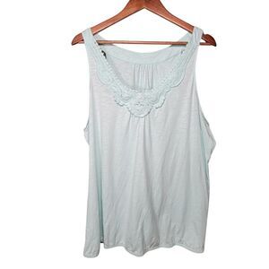 Lane Bryant Plus Size‎ 26/28 Embroidered Top Sea Green 100% Cotton Elastic Hem